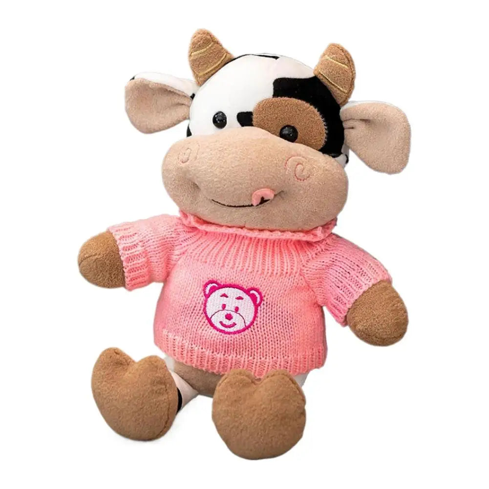 Cute Tongue Out Cow Plush Toy Removable Knit Sweater Stuffed Animal