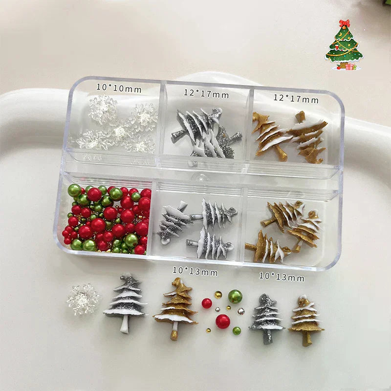 6 Grids/box Christmas Red/Green Bead Snowflake Nail Rhinestone Mixed Size Colorful Beads Nali Charms Christmas Manicure Jewelry Peaceful Pleasures Health and Wellness
