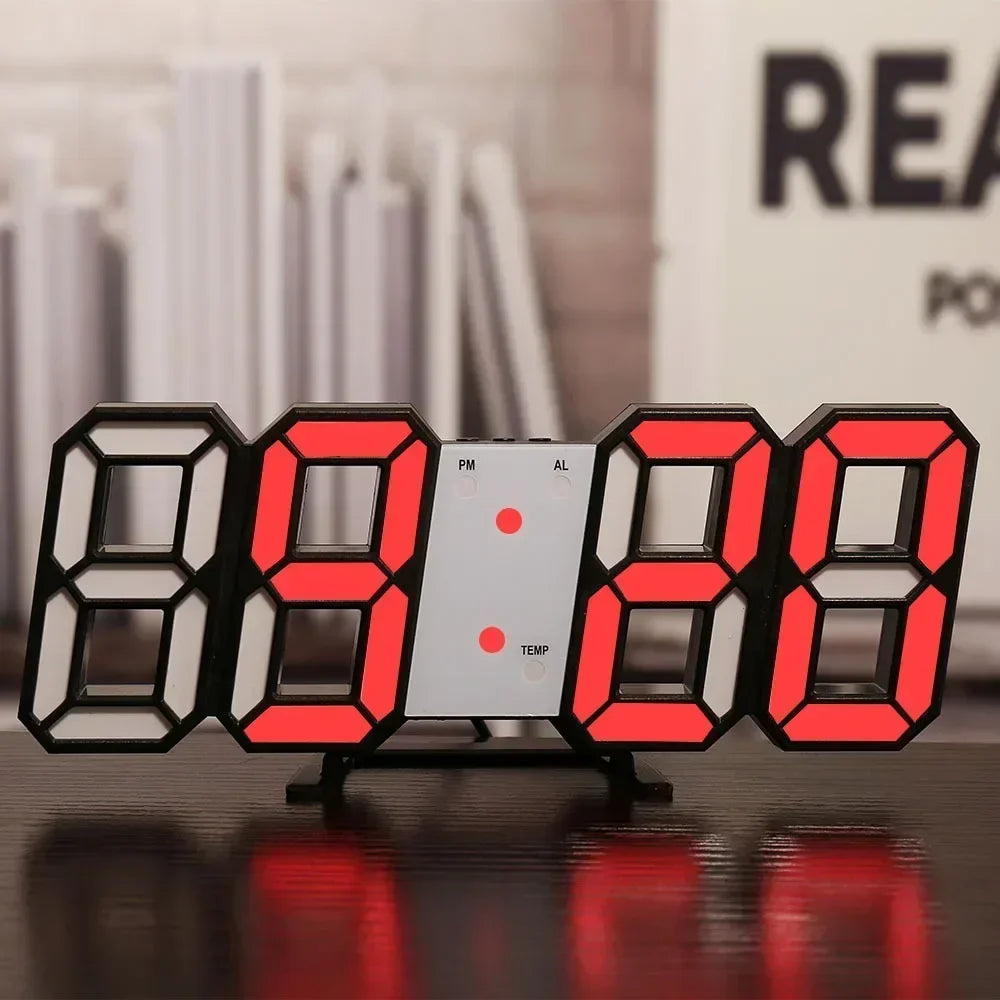 3D LED Digital Wall Clock – Night Mode, Alarm, Bedroom Decor