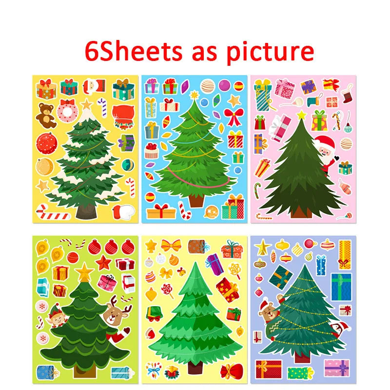 Christmas Tree Party Favors Stickers Kids DIY Puzzle Childern Gifts