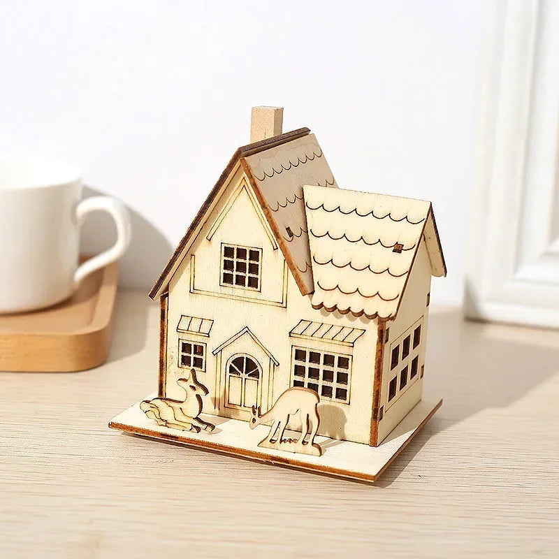 Christmas Decorations Glowing Log Cabin Snow House Xmas Tree Home Desktop Decor DIY Gifts Sets Window Ornaments Cute Wood Crafts Peaceful Pleasures Health and Wellness