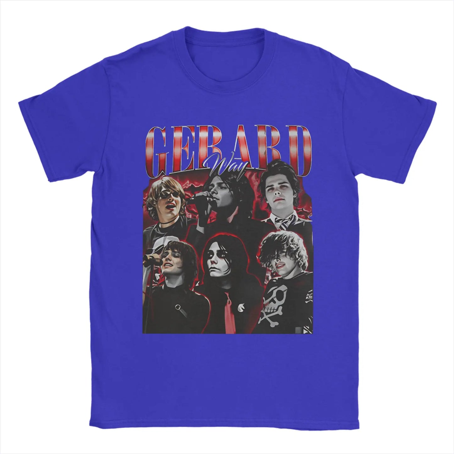 Men's Gerard Way T Shirt 100% Cotton Tops Novelty Short Sleeve Round Neck Tees Adult T-Shirts Peaceful Pleasures Health and Wellness Blue M