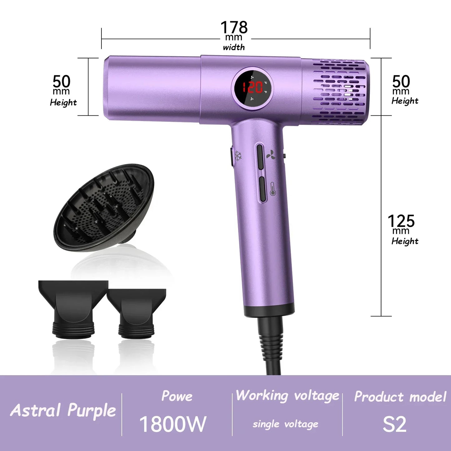 URGGU S2 High-Speed Hair Dryer LCD 110000RPM Brushless Motor