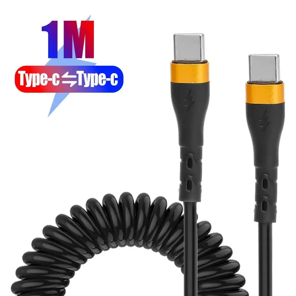 120W USB-C Coiled Car Charger Cable – PD Fast Charge