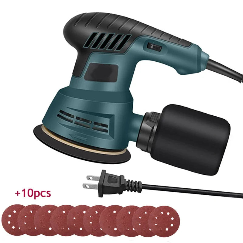 300W Electric Eccentric Sander 6 Gears Speed Adjustment 5 Inch 125mm Wood Sanding Processing Car Polishing Machine With Dust Box Peaceful Pleasures Health and Wellness Blue US Plug