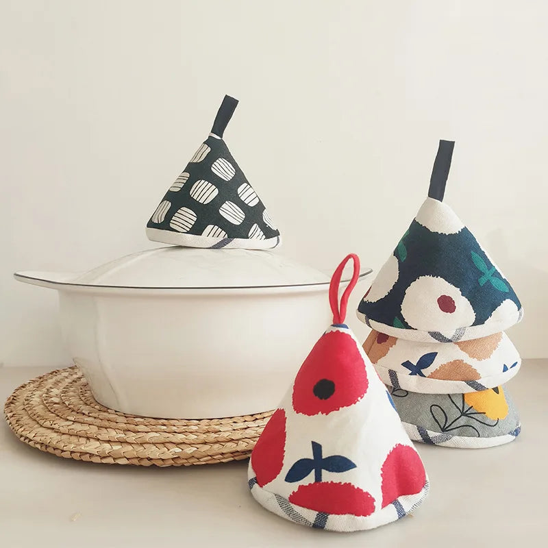 Heat-resistant Pot Cover Cap Japanese-style Triangular Pot Cap Enamel Pot Heat-resistant Handle Cover Peaceful Pleasures Health and Wellness