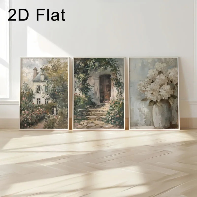 3-Piece Vintage Botanical Floral Canvas Wall Art | Rose Hydrangea Botanical Canvas Print Peaceful Pleasures Health and Wellness