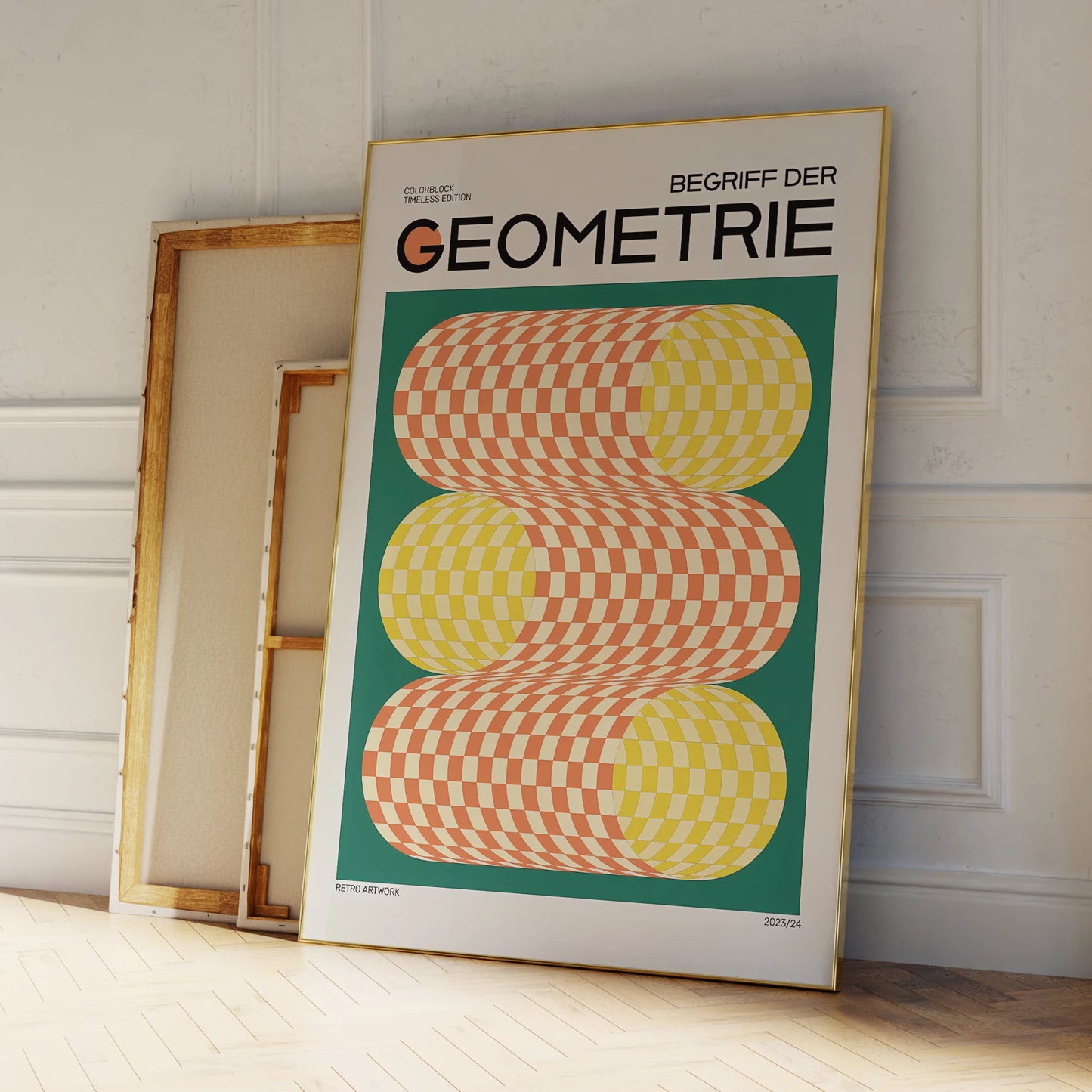 Modern Geometric Vintage Canvas Wall Art | Aluminum Frame Poster