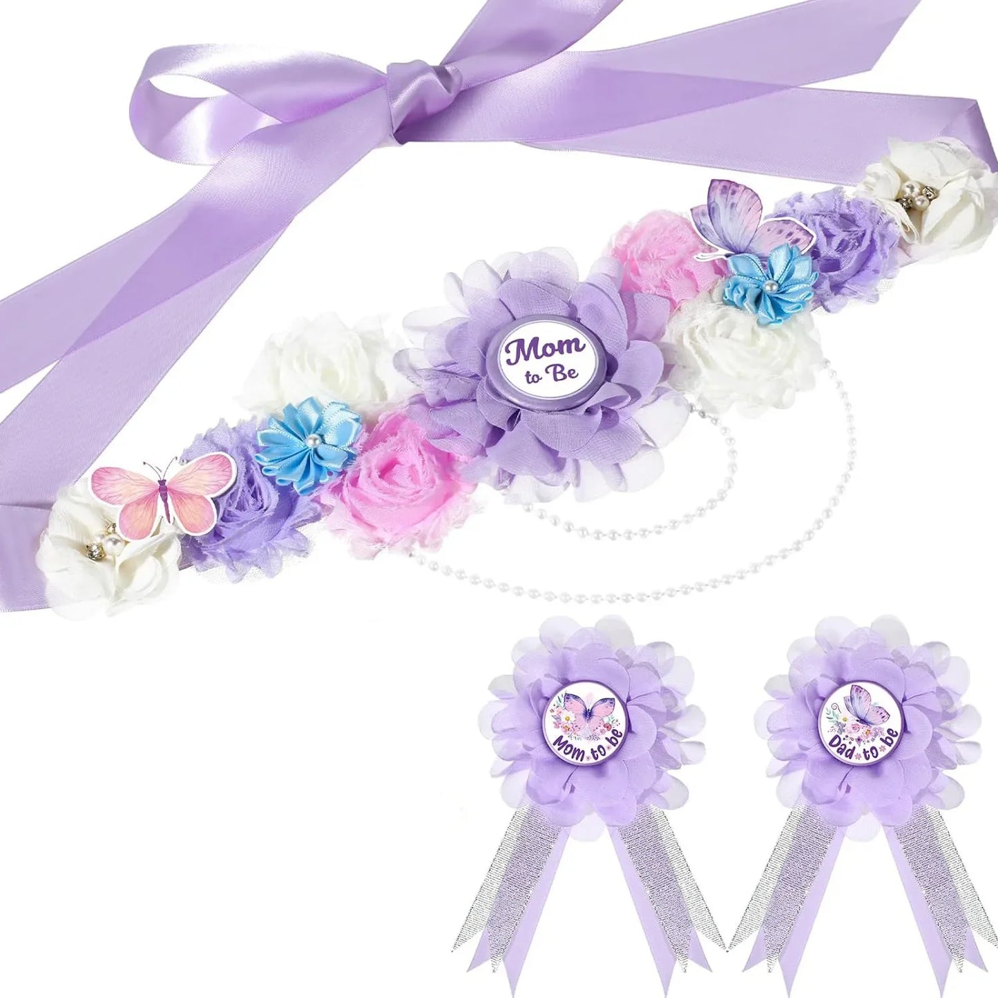 Flower Sash Set-Baby Shower Mom to Be Daddy to Be Corsage Pin- Belt for Maternity Dress Photo Props حزام Пояс Cinturón Ceinture Peaceful Pleasures Health and Wellness colors 21