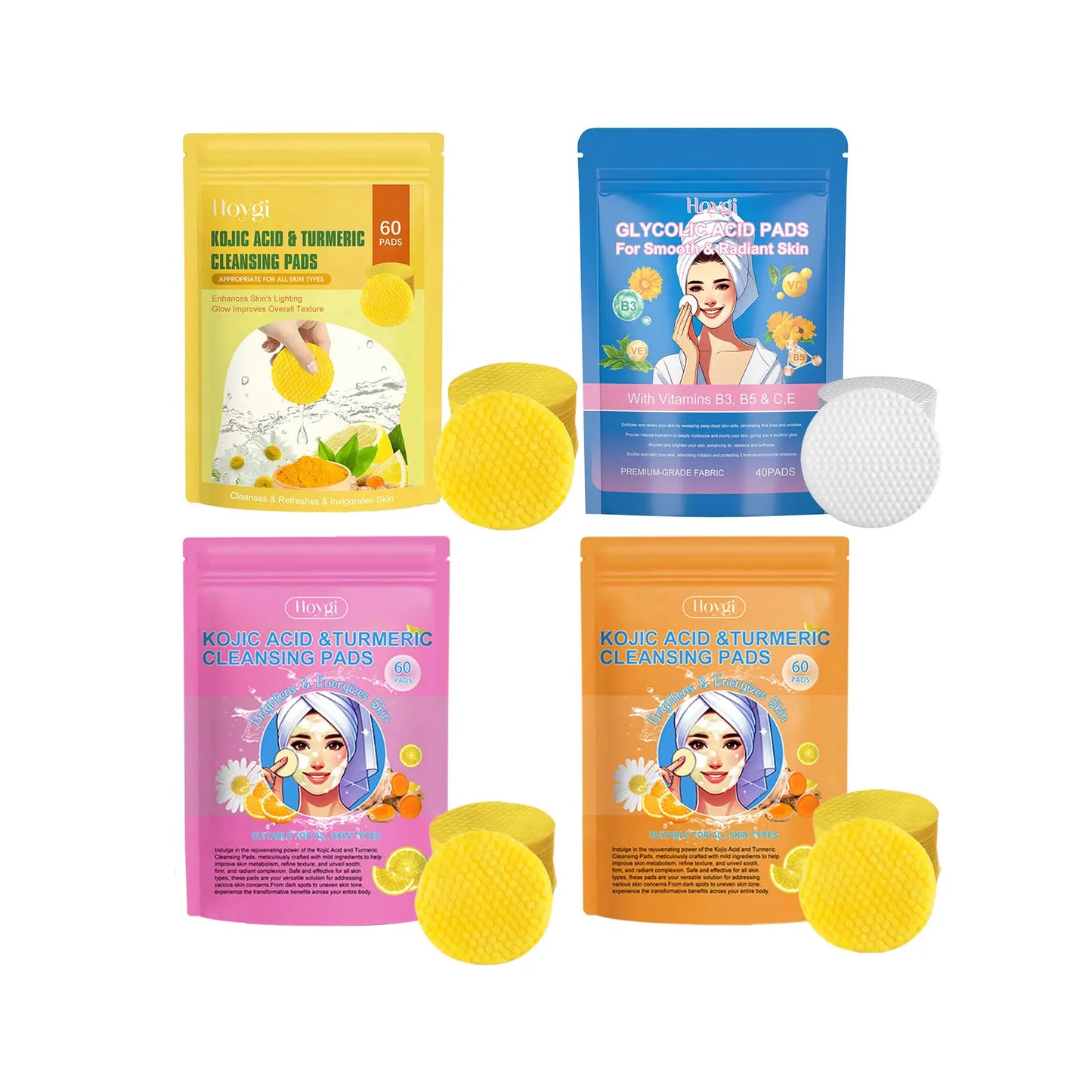 Turmeric Facial Cleanser Pads Pores Deeply Cleaning Makeup Remover Moisturizing Exfoliating Dead Skin Kojic Acid Facial Sponges Peaceful Pleasures Health and Wellness 4 in 1 Set