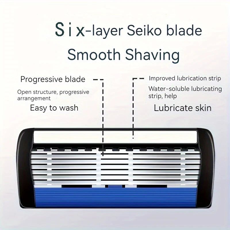 6-Blade Manual Safety Razor | Replaceable Head | Men & Women