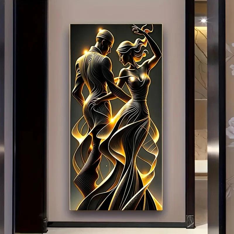 1pc Frameless Abstract Lovers Wall Art Canvas, Modern Golden and Black Love Theme Poster, for Bedroom, Living Room Home Decor Peaceful Pleasures Health and Wellness ZLH7195 20x40cm No Frame