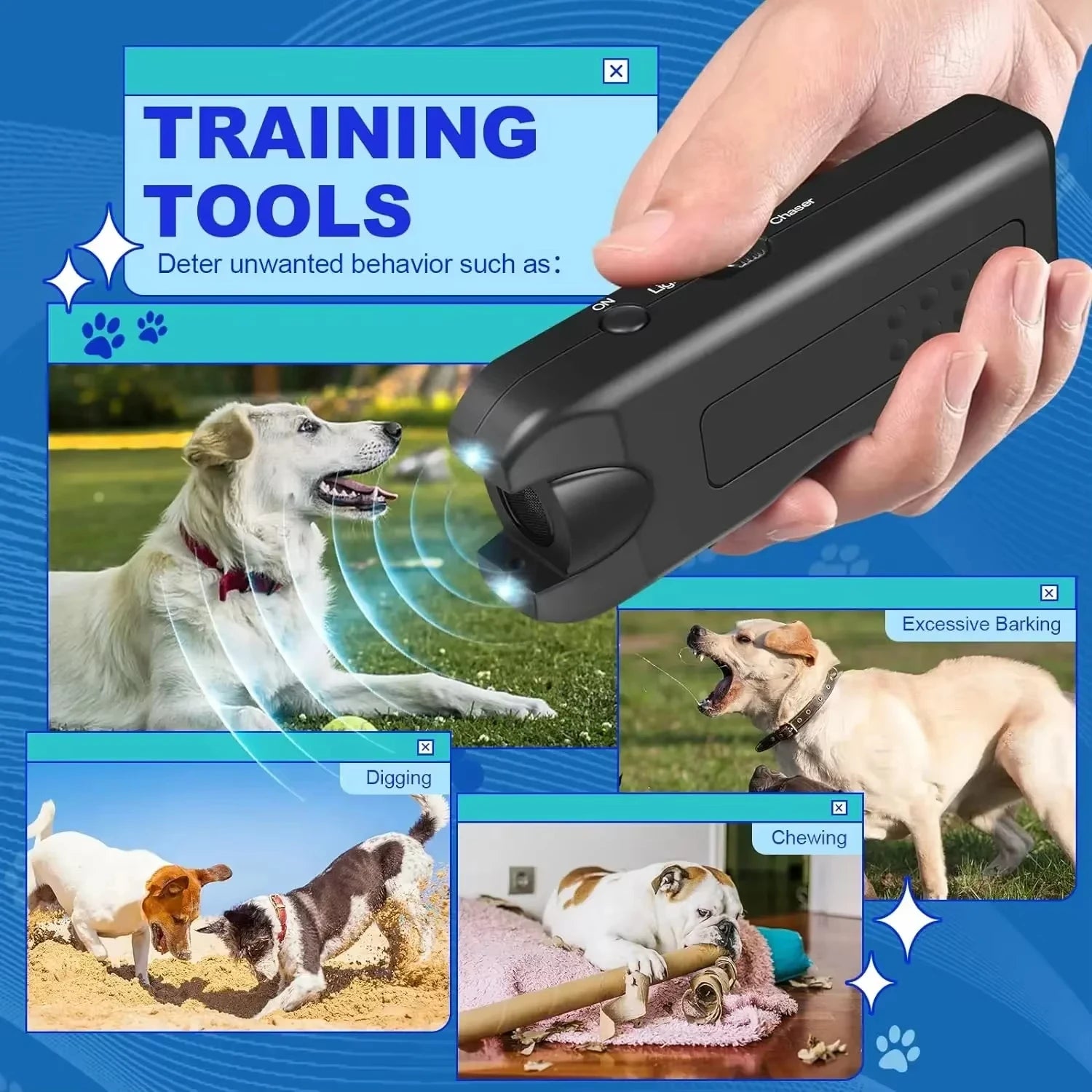 Rechargeable Ultrasonic Anti Barking Device Dog Bark Deterrent Training Repellent with LED Light Peaceful Pleasures Health and Wellness