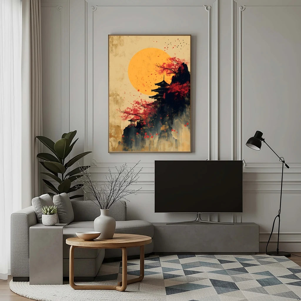 Abstract Wall Art Japanese Landscape Canvas Painting Modern Style Poster Prints Living Room Wall Decor Peaceful Pleasures Health and Wellness