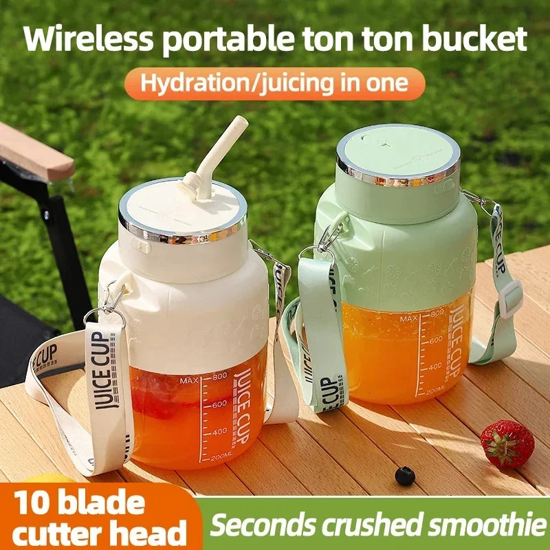 Wireless Portable Juicing Bucket Electric 800ml Sports Cup Fresh Fruit Juicer With Large Capacity and 10 Stainless Steel Blades Peaceful Pleasures Health and Wellness