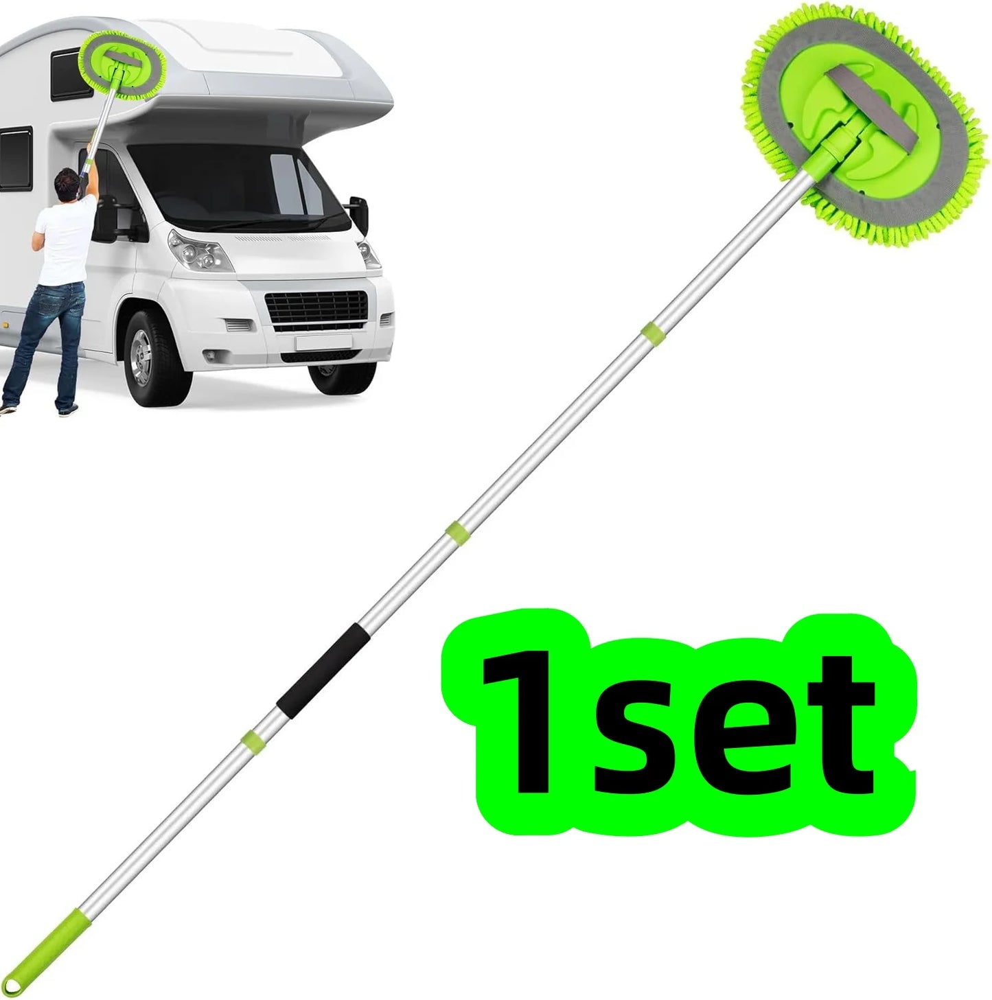 1 Set of Green Car Wash Mop with Attachable Brush Head, Extra-Long Car Cleaning Mop, Chenille 4-Section Detachable Mop, Also Suitable for Household Cleaning, Multifunctional Cleaning Mop Peaceful Pleasures Health and Wellness 1 Set