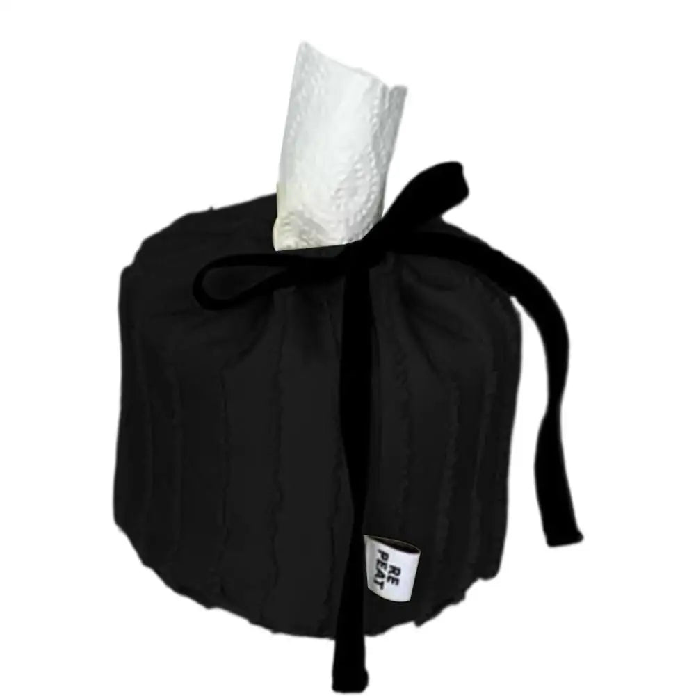 New Fringed Glossy Cloth Art Tissue Box Cover - New Style Decorative Small Square Storage Box For Living Room Kitchen Peaceful Pleasures Health and Wellness Black