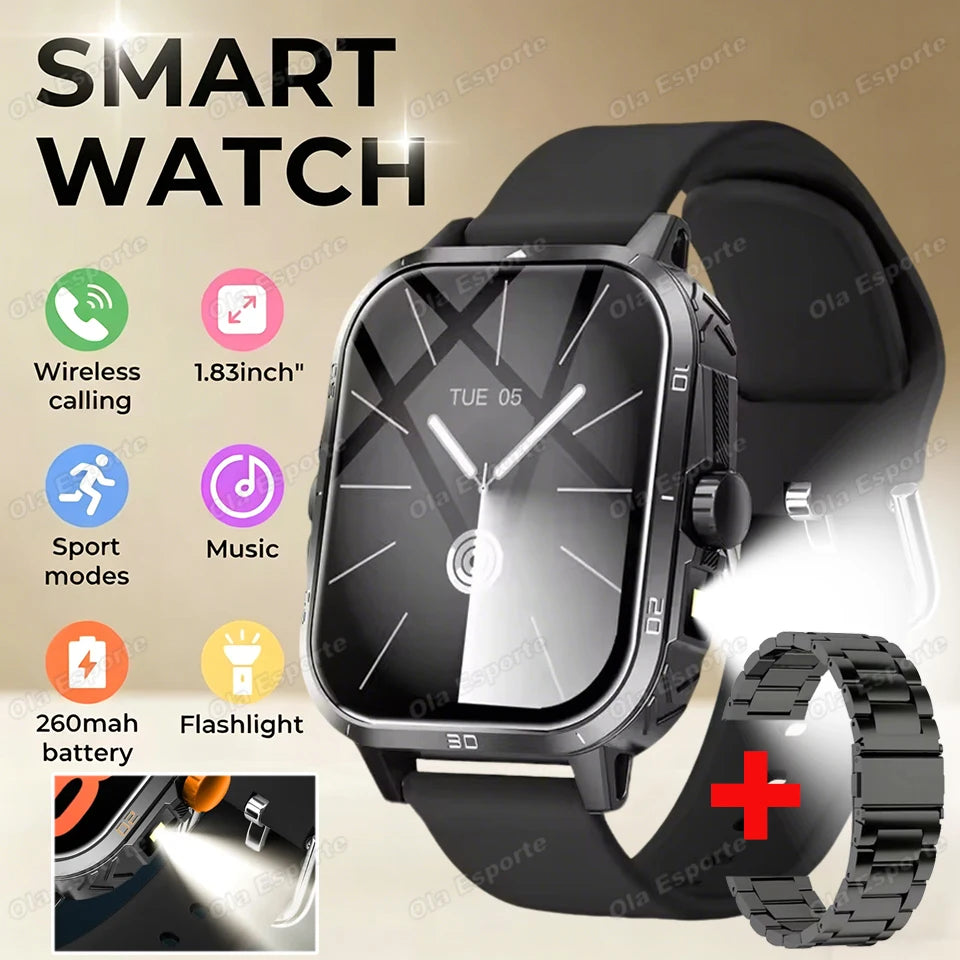 Ola Esporte HW12 Military Smartwatch | Flashlight & Bluetooth Call