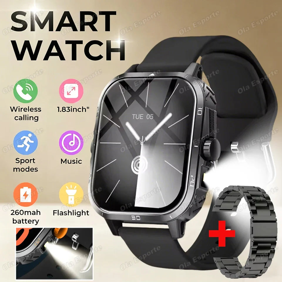 HW12 Military Sports Smartwatch – Bluetooth Call & Flashlight