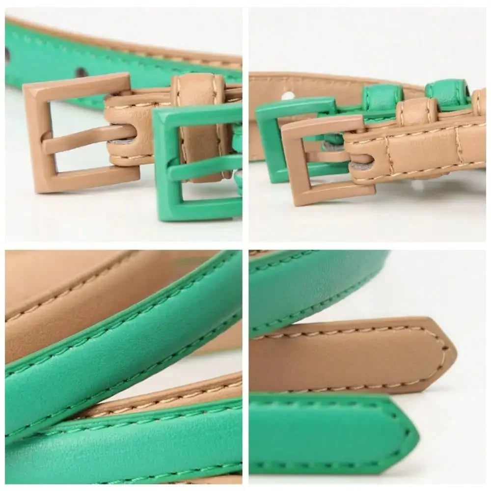 Women's Skinny Black PU Leather Belt – Slim Jeans Belt