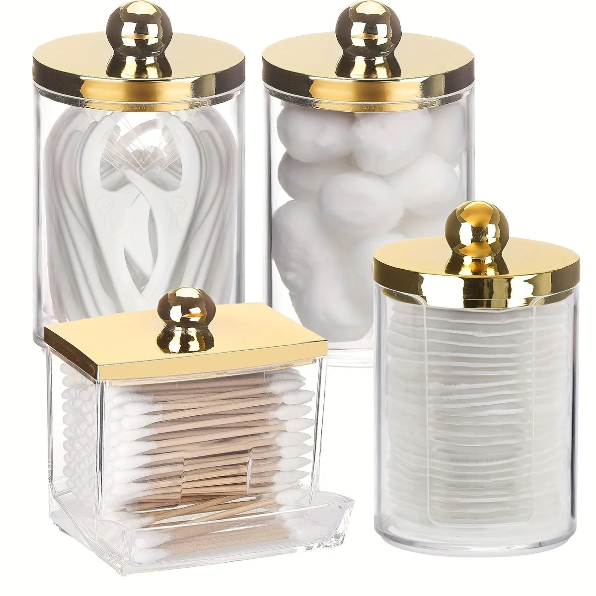 Apothecary Qtip Holder & Cotton Ball Dispenser with Gold Lid