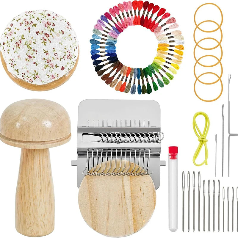 Ultimate Weaving & Darning Kit – Mini Loom, 14 Hooks, 50 Threads