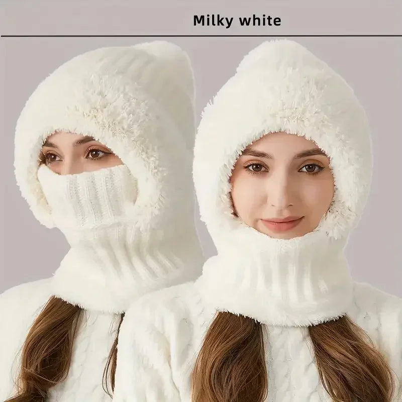 Thermal Fleece Knit Beanie with Ear Covers All-in-One Windproof Hood Neck Warmer Specifically for Bicycle Riders Peaceful Pleasures Health and Wellness