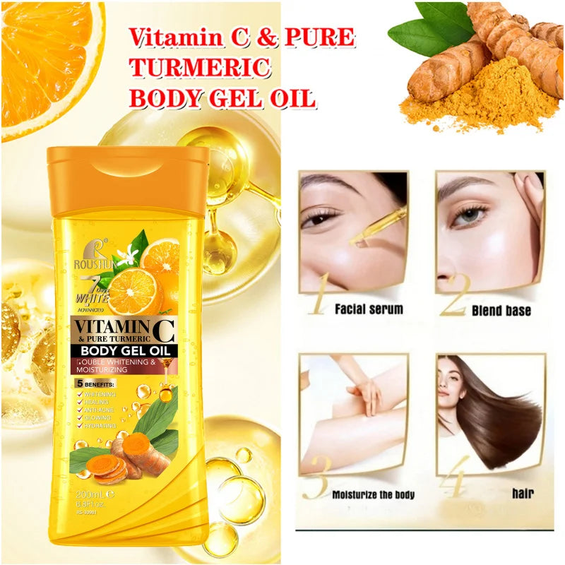 200ML VITAMIN C PURE TURMERIC Body OIL Moisturizing Essential Oil Body Oil Unisex Full Body Skincare Oil，Moisturizing Body Oil Peaceful Pleasures Health and Wellness
