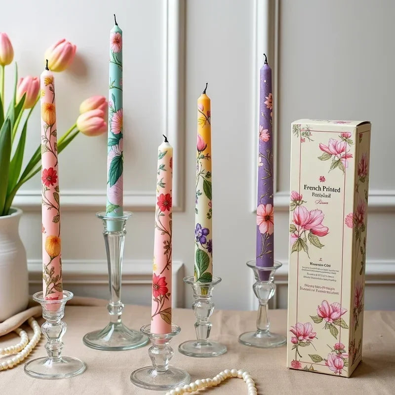 Printed Long Pole Candles European Romantic Candles Dinner Wedding Holiday Family Cross Border Smoke Free Candle Home Decorative Peaceful Pleasures Health and Wellness