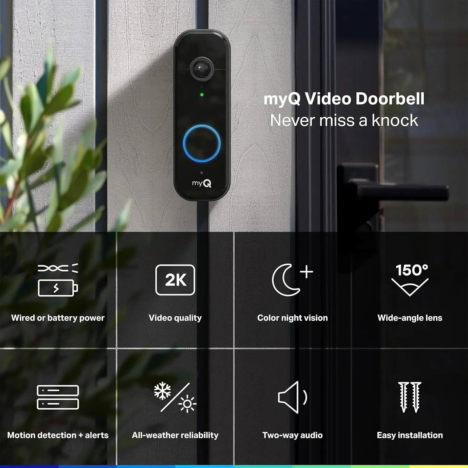 2K Video Doorbell with Color Night Vision, Motion Detection, 150° Wide View, Battery/Wired Installation Peaceful Pleasures Health and Wellness