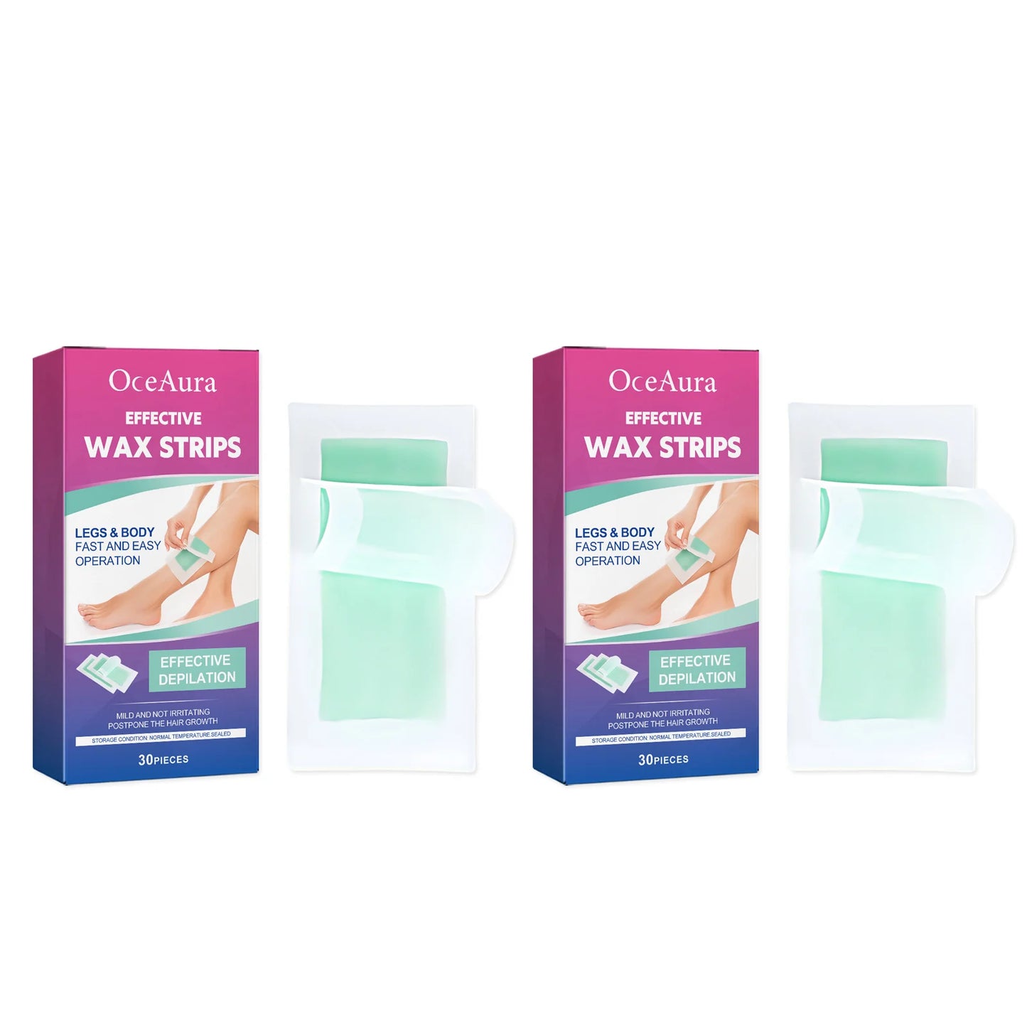 OceAura Painless Hair Removal Wax Strips 30pc – Face & Body