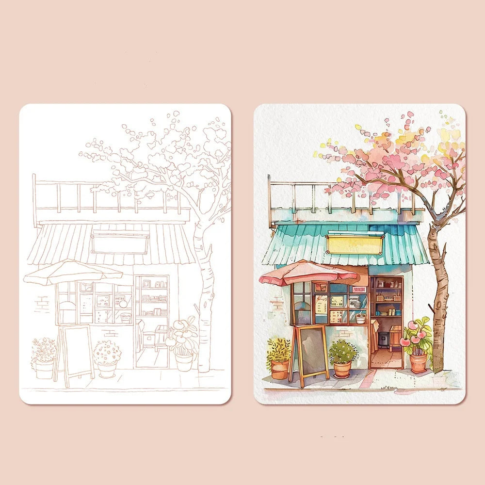 Bview Art Travel Watercolor Painting Tri-fold Book Built-in 12 Colors