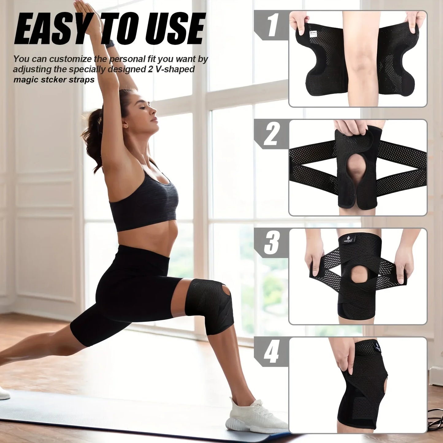 Unisex Compression Sports Knee Brace V-Cross Strap & Breathable Mesh with Side Stabilizers for Knee Pain Relief, Running Support Peaceful Pleasures Health and Wellness