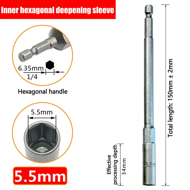 Hex Drill Socket Bit 5.5–19mm | 150mm Extension Bar