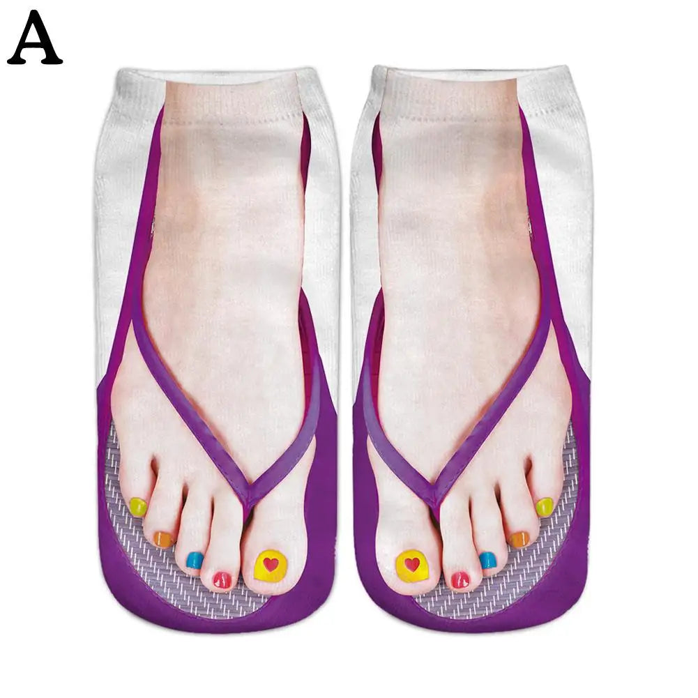 1 Pair 3D Printing Pattern Flip Flop Socks Funny Socks for Women Flip-flop Ankle Socks Low Cut Floor Socks Hosiery Novelty Gifts Peaceful Pleasures Health and Wellness A