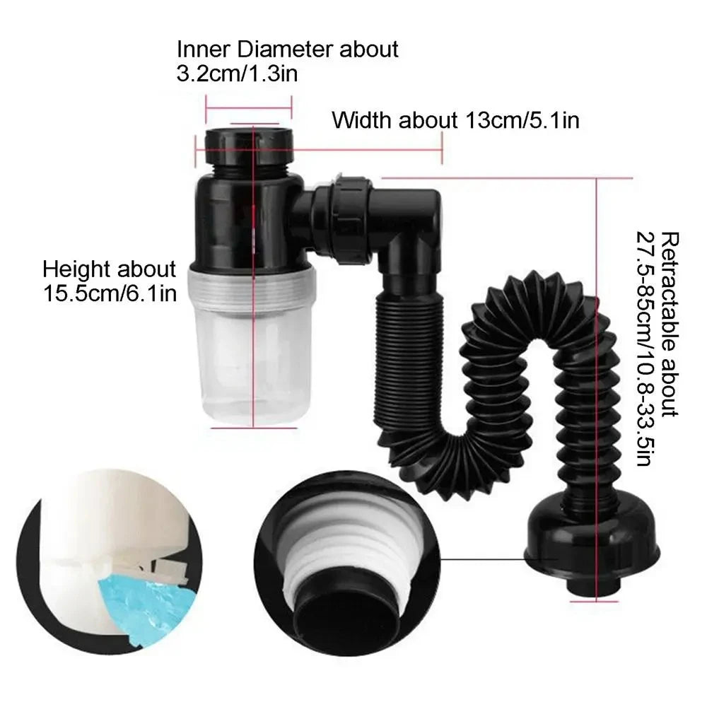 Flexible Sink Drain Pipe with Odor Barrier | 3-Inch Universal Fit