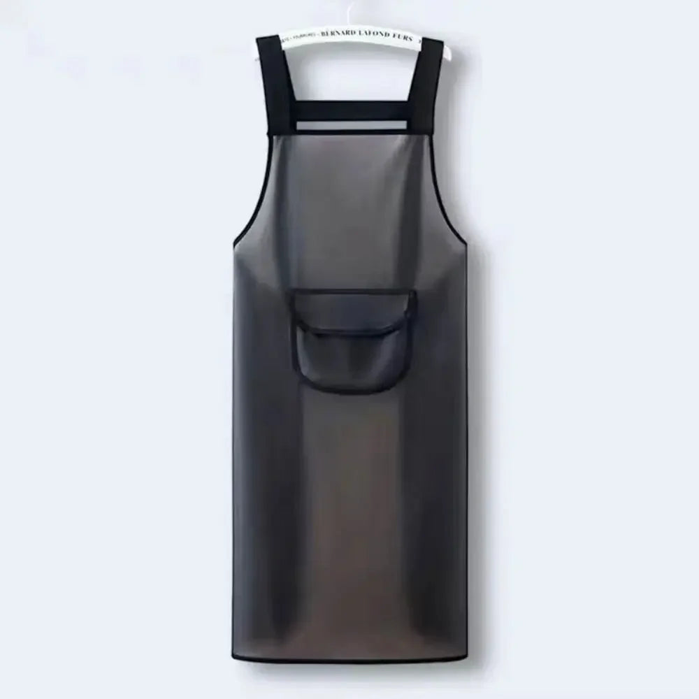 Waterproof Kitchen Apron Household PVC Oil Resistant Work Apron Transparent Black Dirt-Proof Cleaning Aprons Peaceful Pleasures Health and Wellness with pockets 75cm