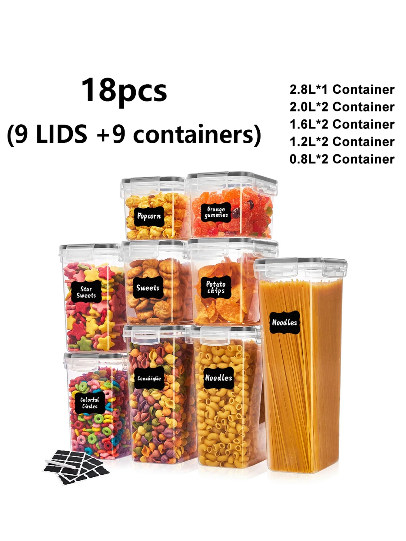 18-Piece Airtight Food Storage Jar Set with Labels Kitchen & Dining Peaceful Pleasures Health and Wellness United States 9Lidsand9Container
