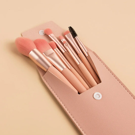 Mini Travel Makeup Brush Set 8 Pcs – Foundation, Eye & Blush Travel Makeup Brush Set Peaceful Pleasures Health and Wellness Pink