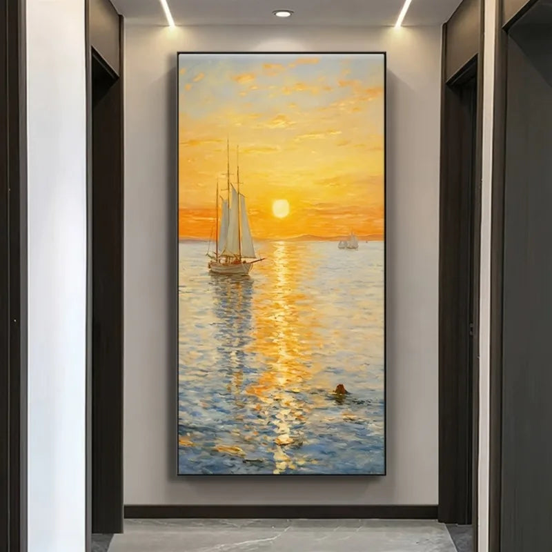 Smooth Sailing Cream Style of Sunrise on The Sea, Simple and Abstract, Texture Abstract Scenery, Perfect Home Decor Frameless Peaceful Pleasures Health and Wellness