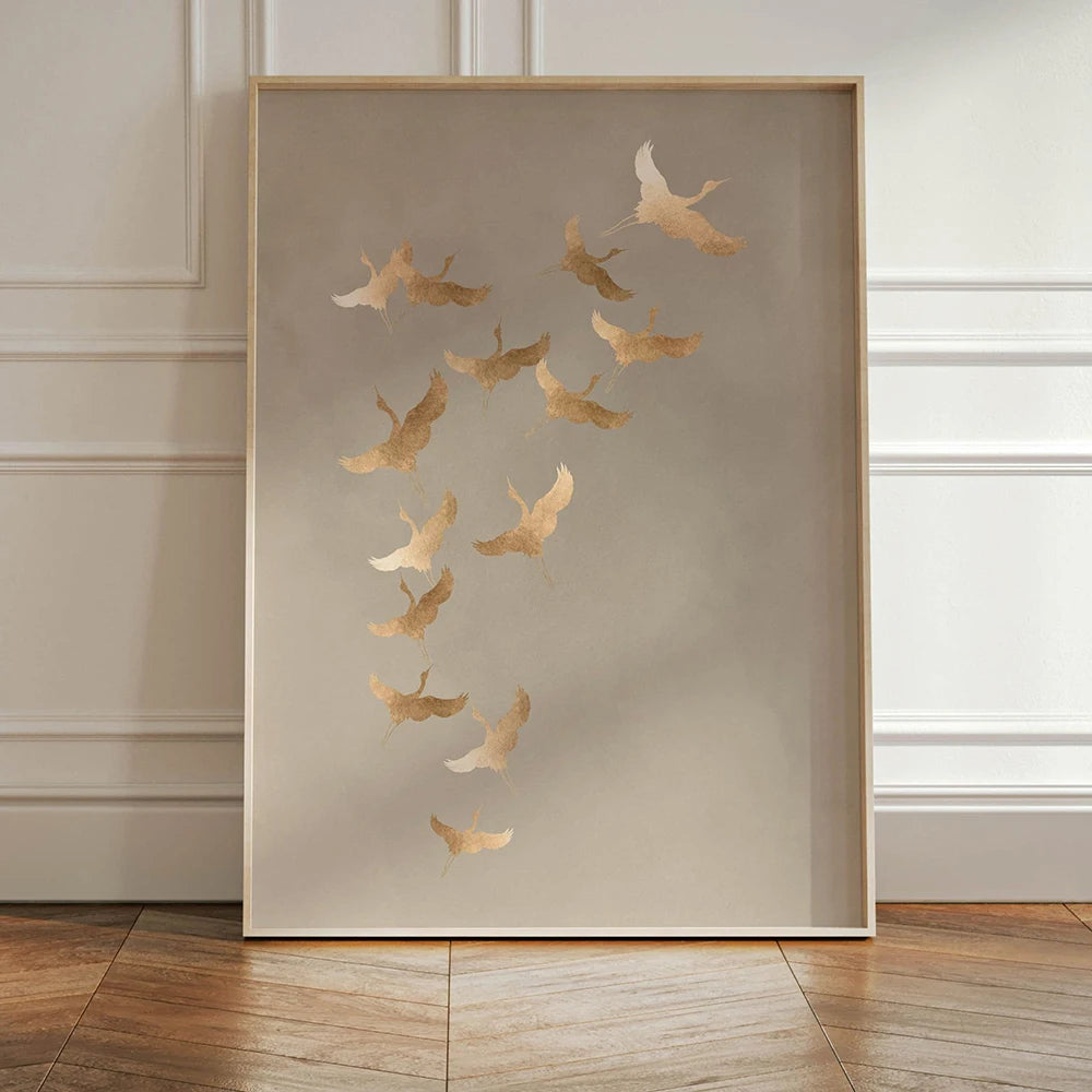 Sage Green Gold Japandi Art Print Flying Birds Wall Art Abstract Sun Art Living Room Decor Japanese Wall Art Bedroom Decor Gift Peaceful Pleasures Health and Wellness CJ54291 50x70cm