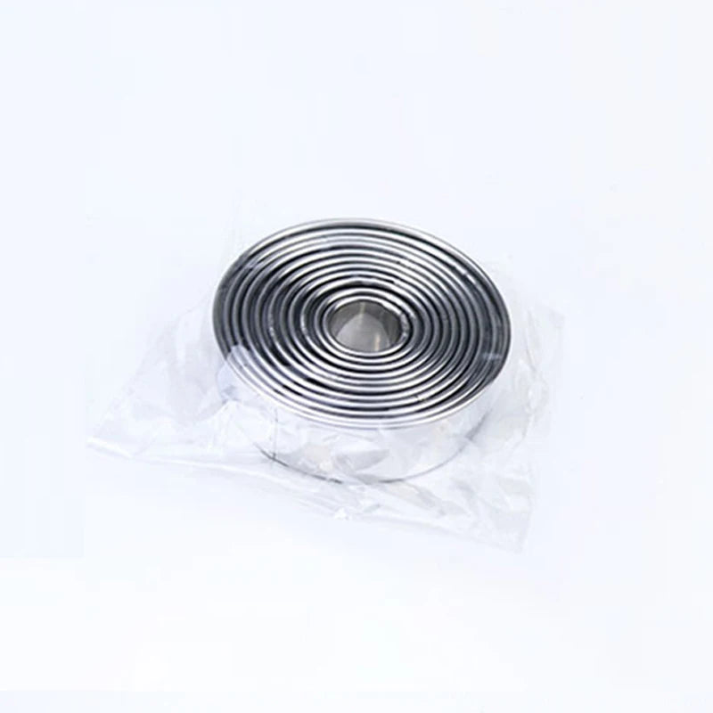 11pcs/Set Stainless Steel Round Cookie Moulds Practical Biscuit Cutters Circle DIY Mousse Cake Dessert Pastry Decorating Tool Peaceful Pleasures Health and Wellness opp package