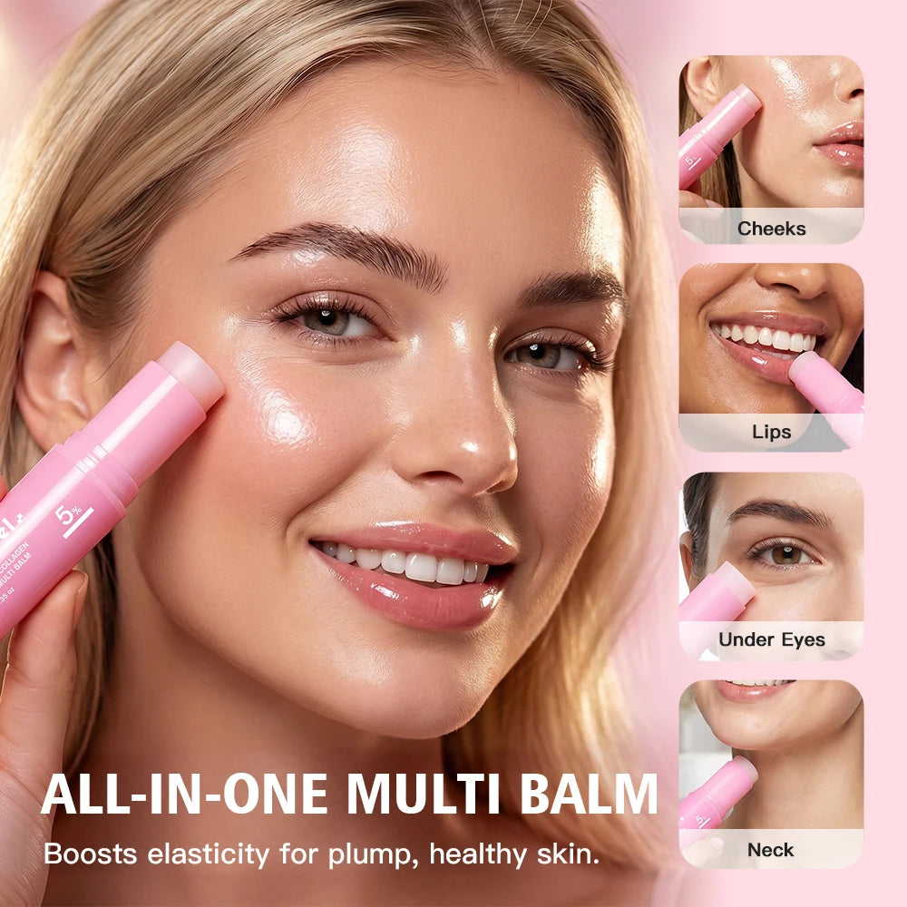PDRN Pink Collagen Balm Stick Firming Deep Hydration Moisturization Collagen Radiant Portable Stick Plump Eye Neck Lines Peaceful Pleasures Health and Wellness