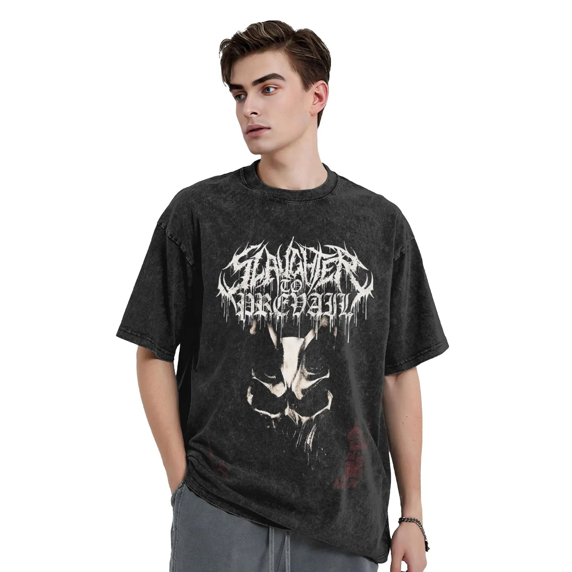 Vintage Washed T Shirt Slaughter to Prevail Loose T Shirts Christmas Novelty Tee Shirt for Men Beach Awesome Casual Top Tees Peaceful Pleasures Health and Wellness