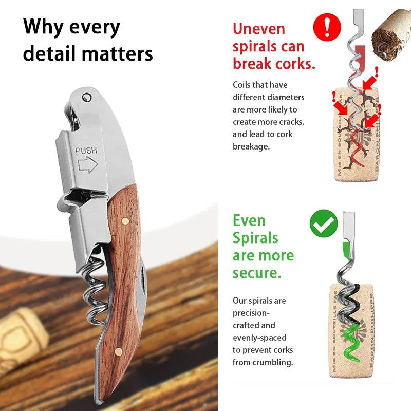Wine Opener, Double Hinged Manual Wine Key for Bartender, Server, Waiter, Stainless Steel Wine Bottle Opener Corkscrew Peaceful Pleasures Health and Wellness