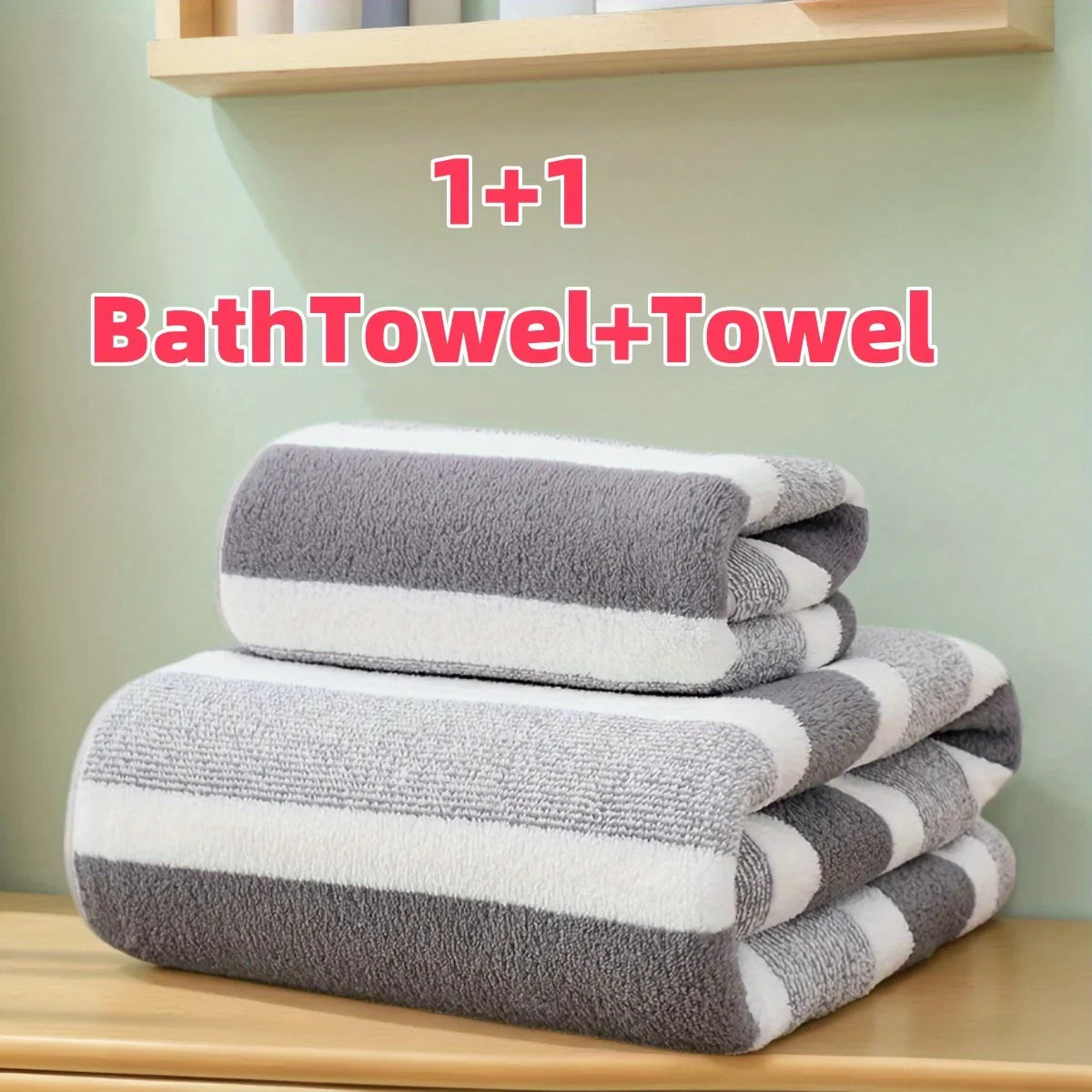 2-Pack Quick-Dry Striped Bath & Hand Towel Set | Soft & Absorbent