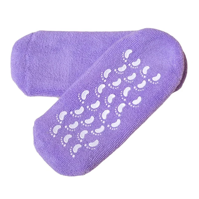 1 pair Reusable SPA Gel Socks Moisturizing Whitening Exfoliating Velvet Smooth Beauty Foot Care Silicone Socks Feet Care Peaceful Pleasures Health and Wellness PURPLE