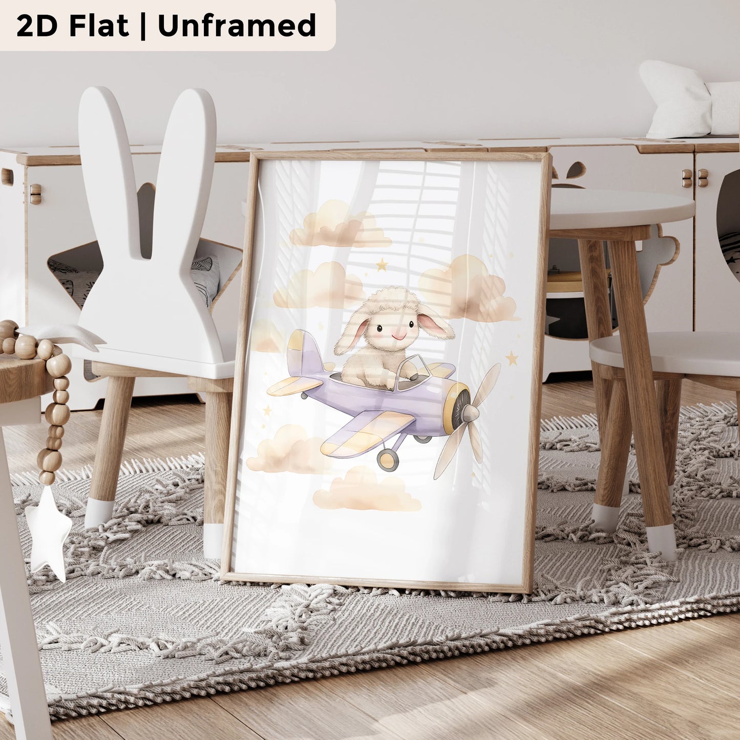3-Piece Cartoon Canvas Wall Art | Airplane Rabbit Sheep Print