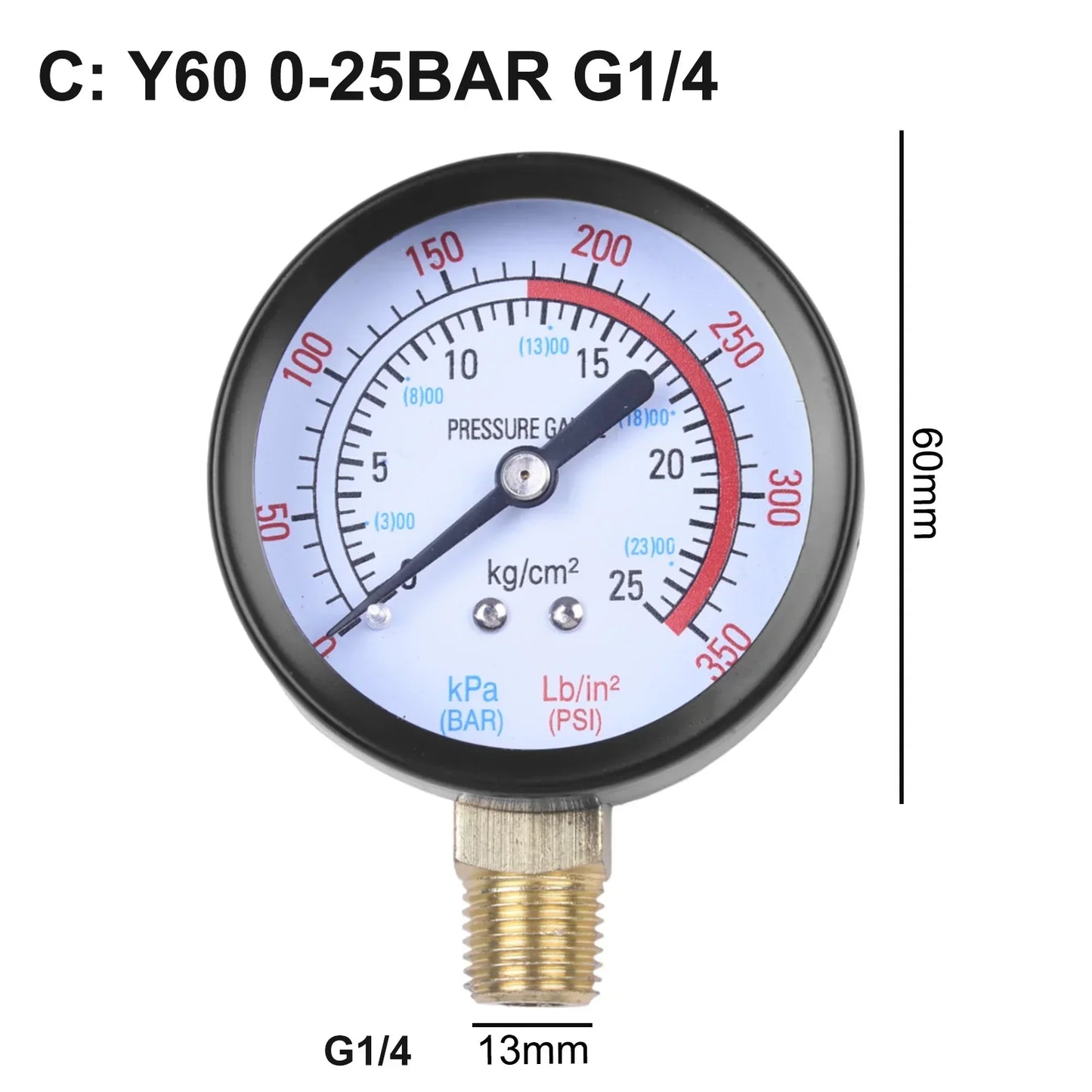 Y60 Pressure Gauge 0–230PSI G1/4 – Air, Water & Fluid