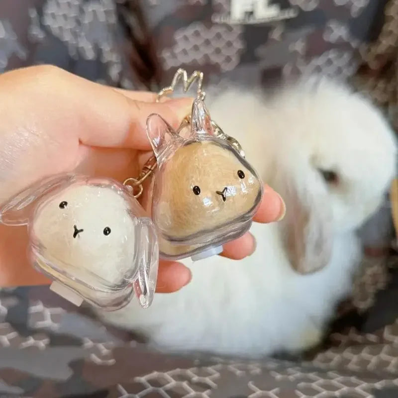 Cute Rabbit Pet Hair Memorial Transparent Storage Box Keychain